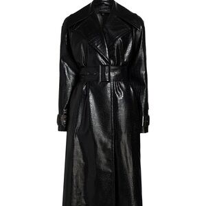 Vegan Leayher Black Women's Trench Coat